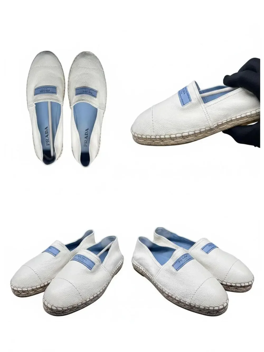 Prada White Grained Leather Espadrilles Slip On Shoes EU 38.5